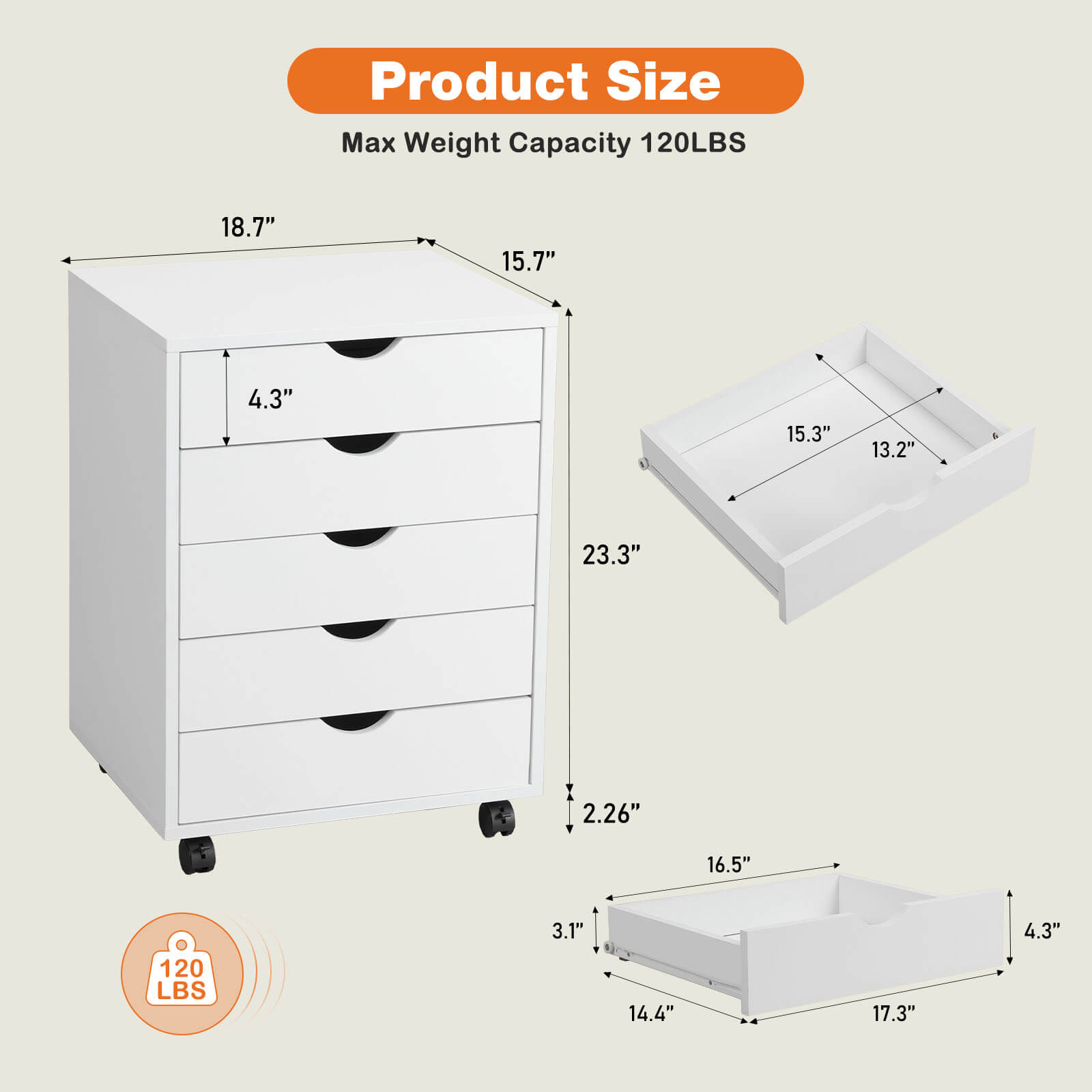 Versatile 5-Drawer Chest with Wheels for Office and Living Room