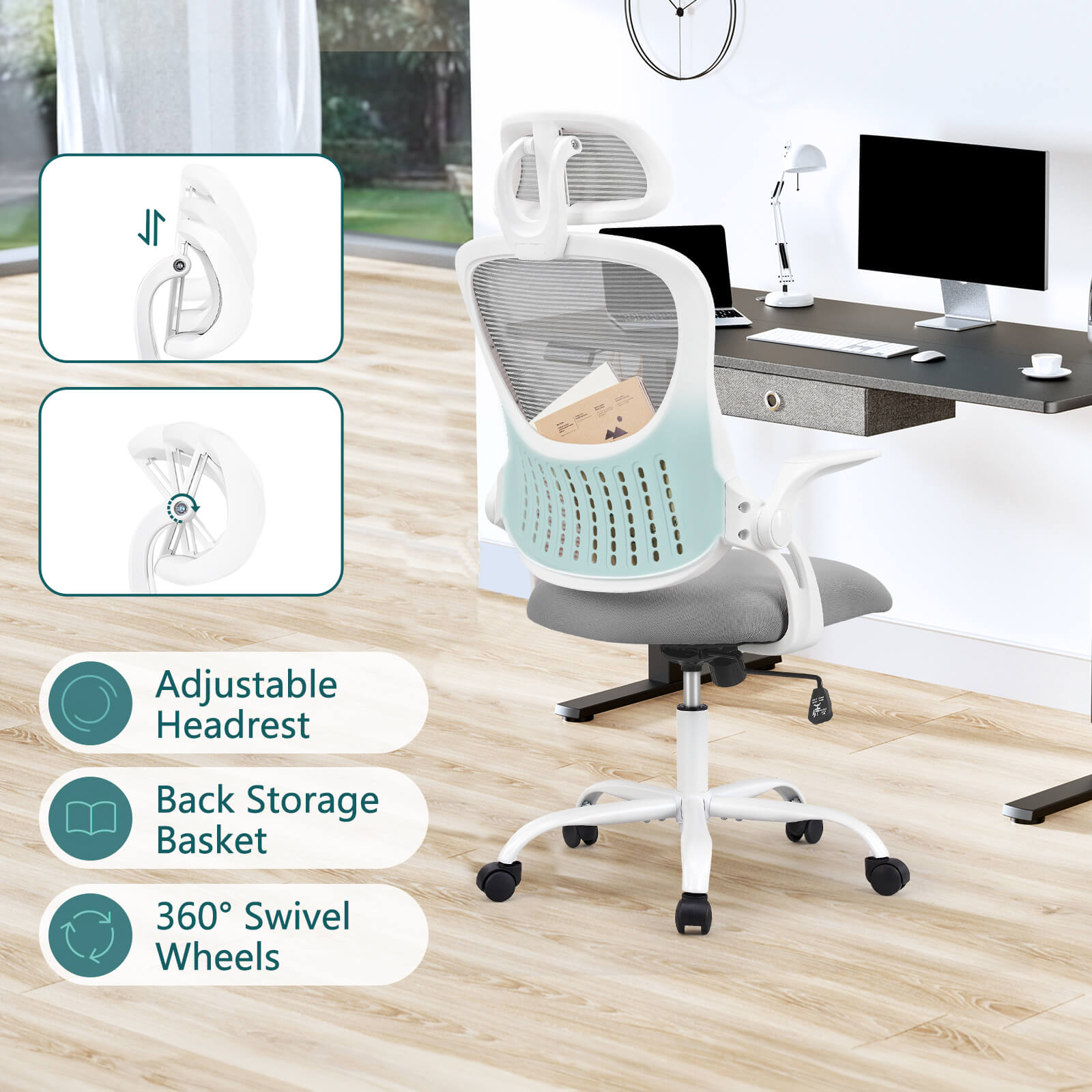 Ergonomic High-Back Office Chair with Adjustable Headrest, Lumbar Support, Thick Cushion