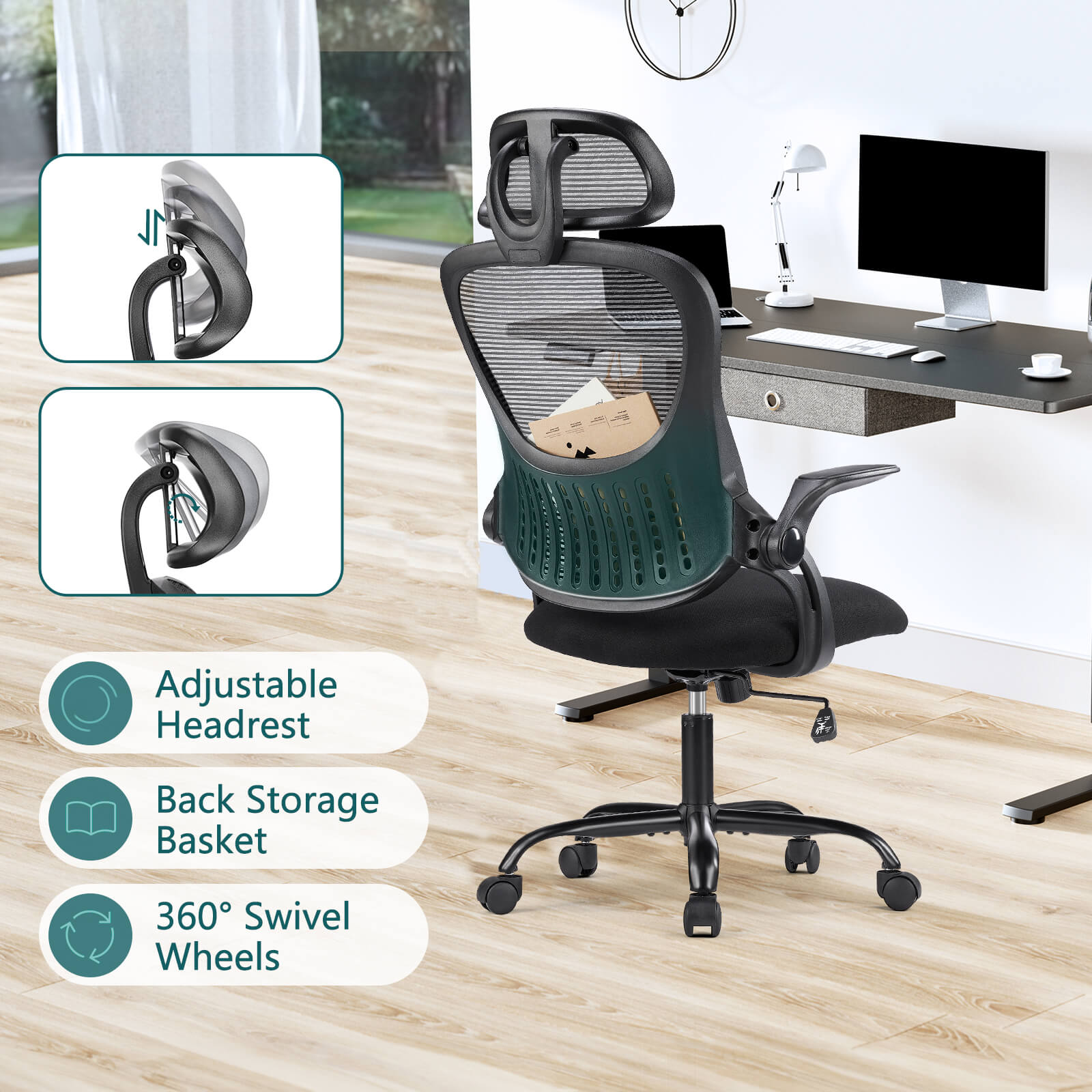 Ergonomic High-Back Office Chair with Adjustable Headrest, Lumbar Support, Thick Cushion