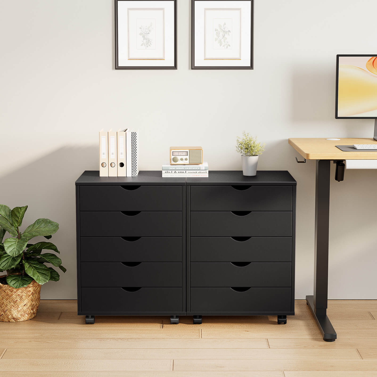 Versatile 5-Drawer Chest with Wheels for Office and Living Room