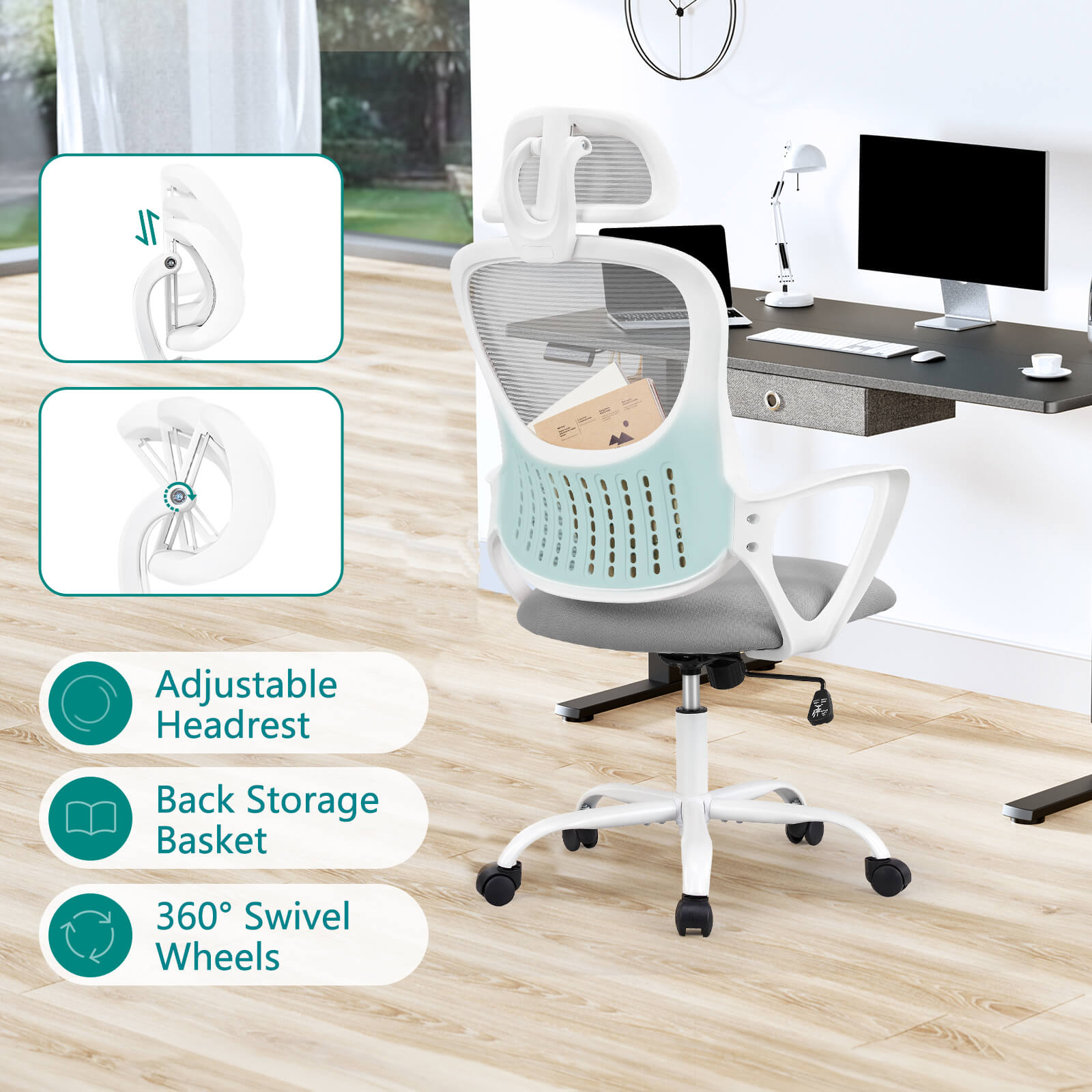 Ergonomic High-Back Office Chair with Adjustable Headrest, Lumbar Support, Thick Cushion