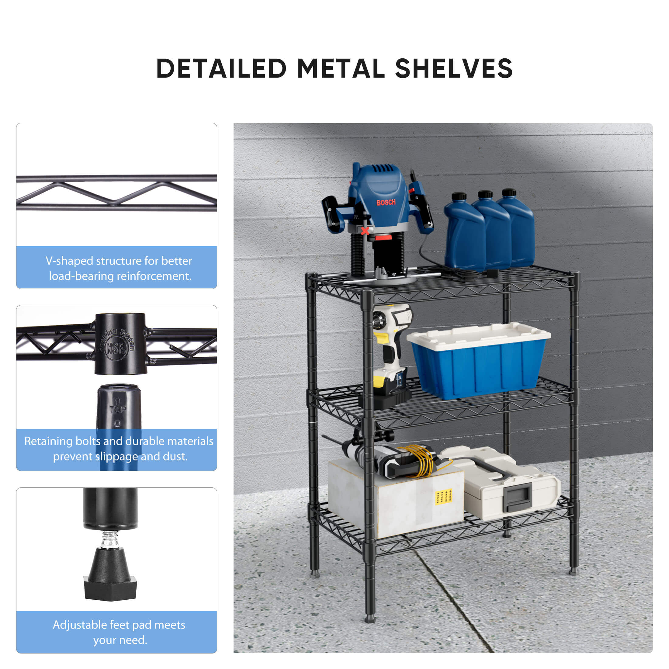 Durable Metal Heavy Duty 4-Tier Adjustable Storage Shelf for Kitchen Pantry Garage