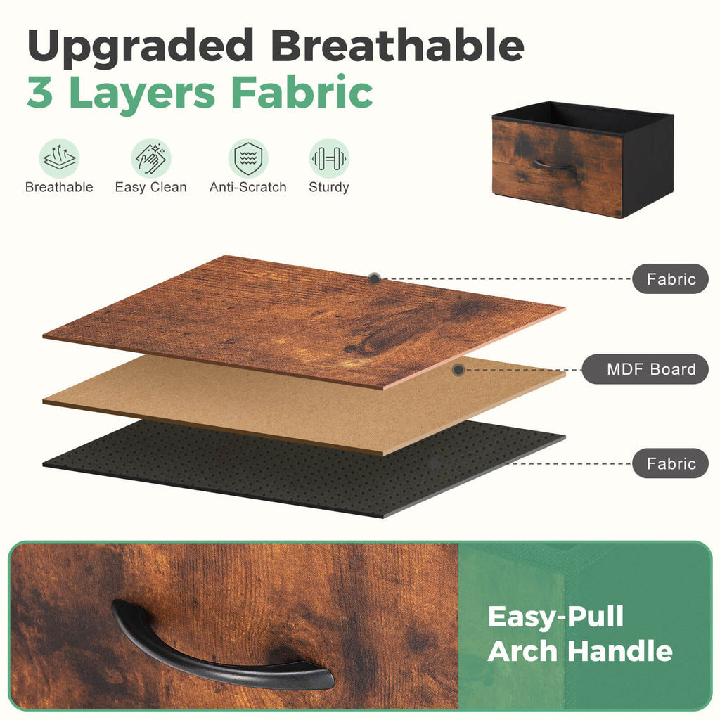 Versatile Wooden Top Dresser with 7 Fabric Drawers for Bedroom and Living Room Storage