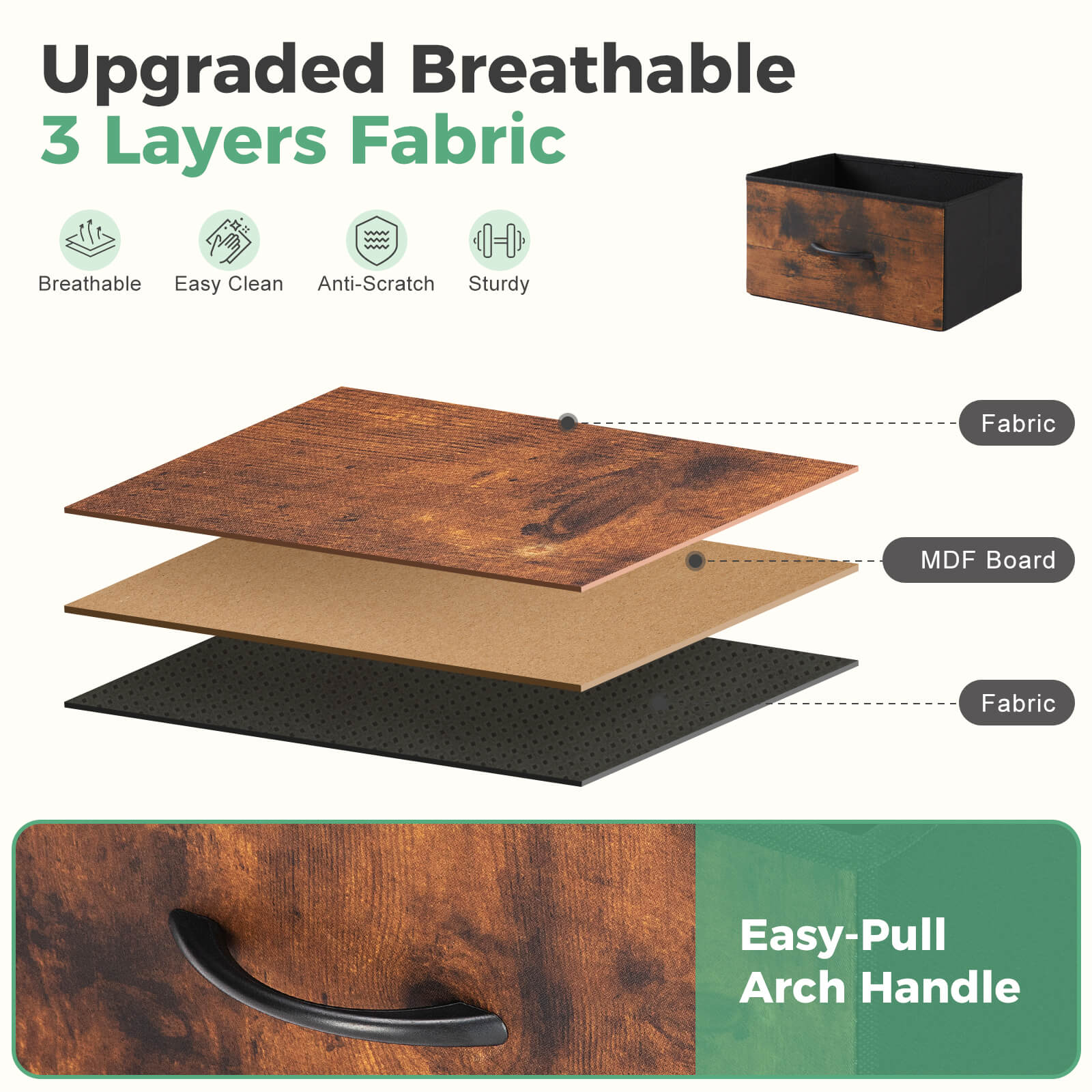 Versatile Wooden Top Dresser with 7 Fabric Drawers for Bedroom and Living Room Storage