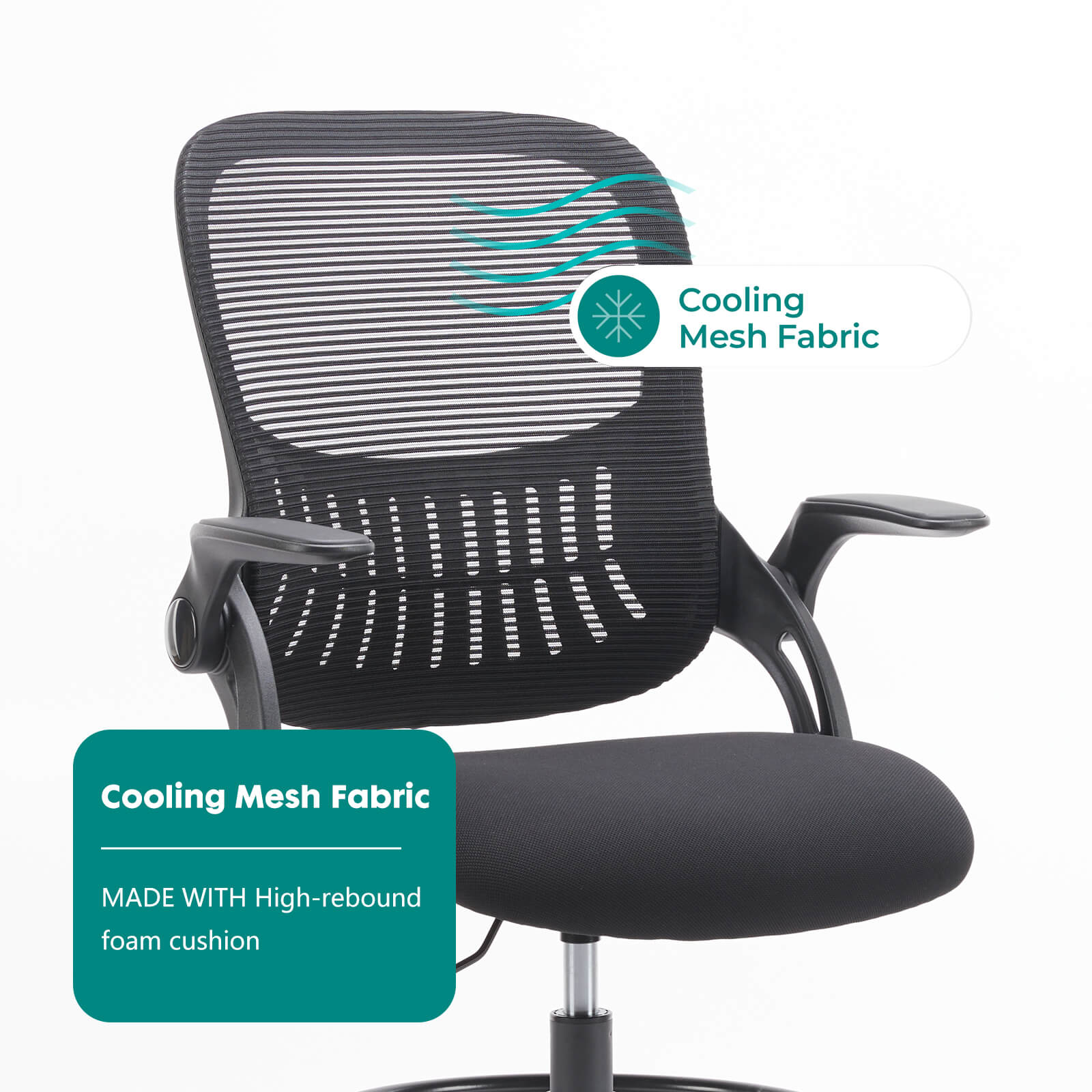Comfortable Ergonomic Office Chair with Flip-Up Armrests and Adjustable Lumbar Support