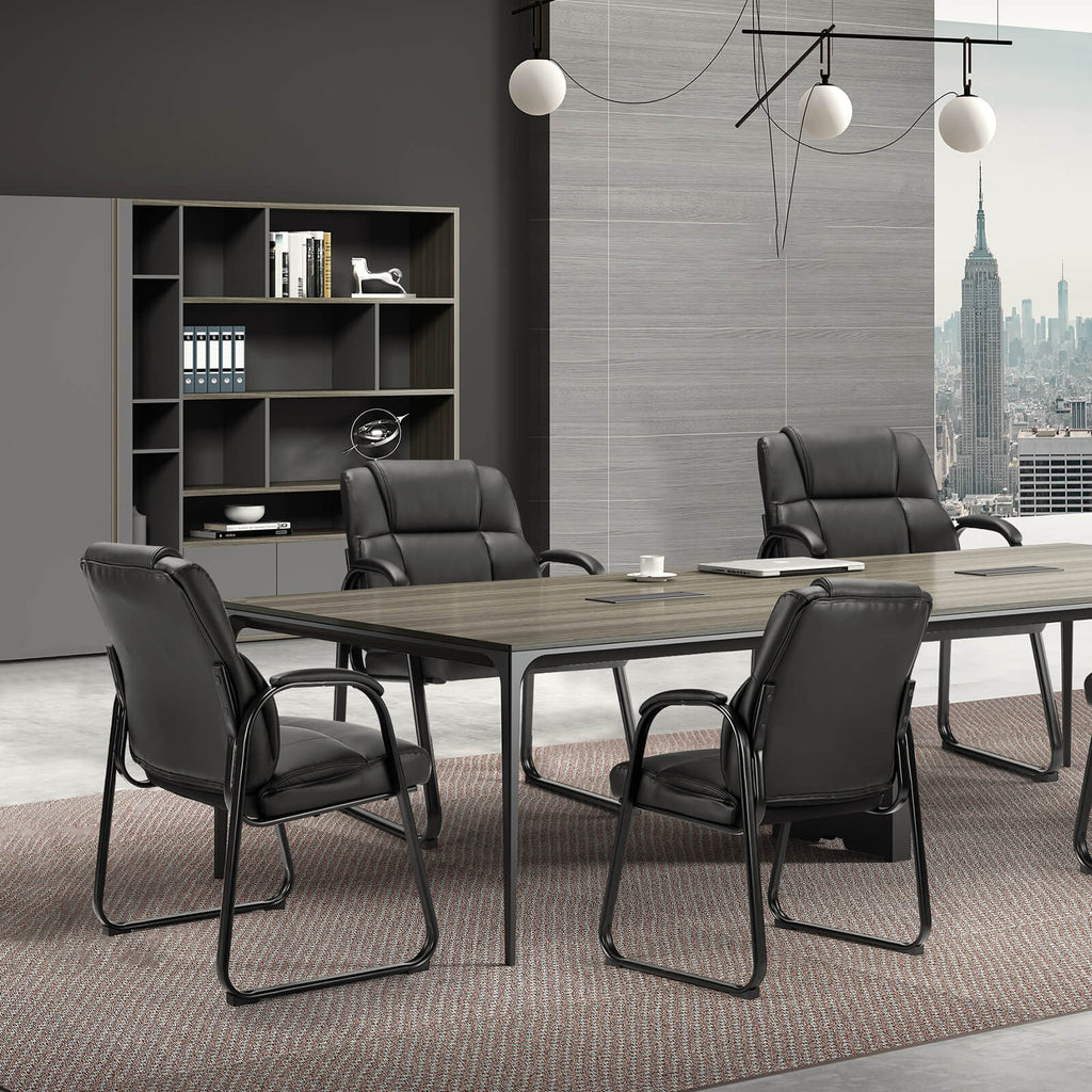 Comfortable Black PU Leather Reception Guest Chair with Padded Armrests