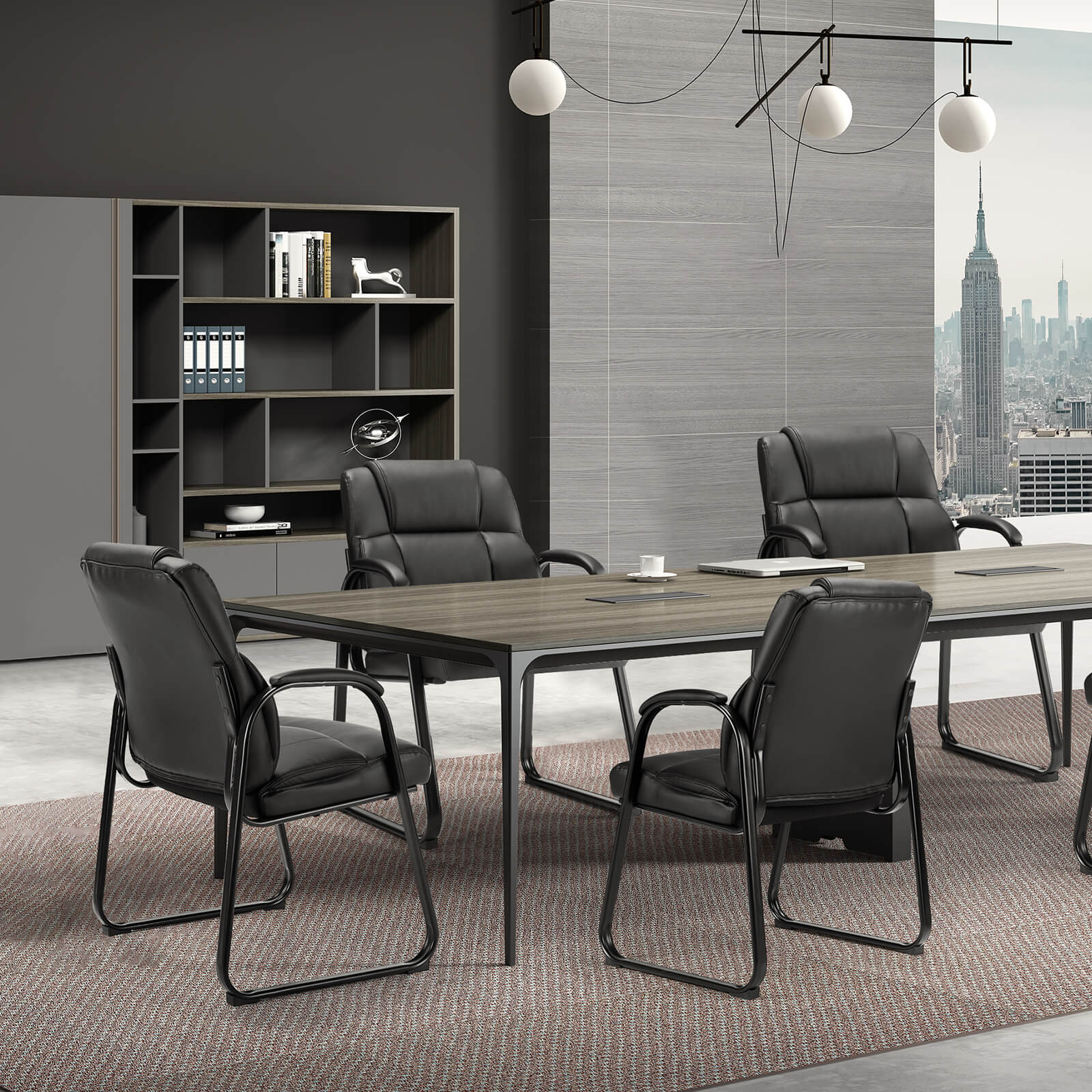 Comfortable Black PU Leather Reception Guest Chair with Padded Armrests