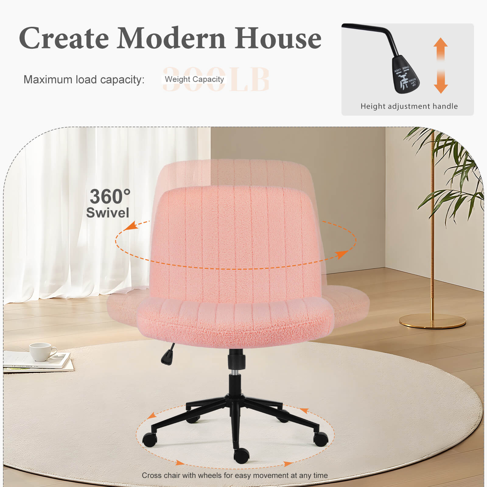 Adjustable Ergonomic Armless Office Chair with Swivel Seat and Smooth Casters