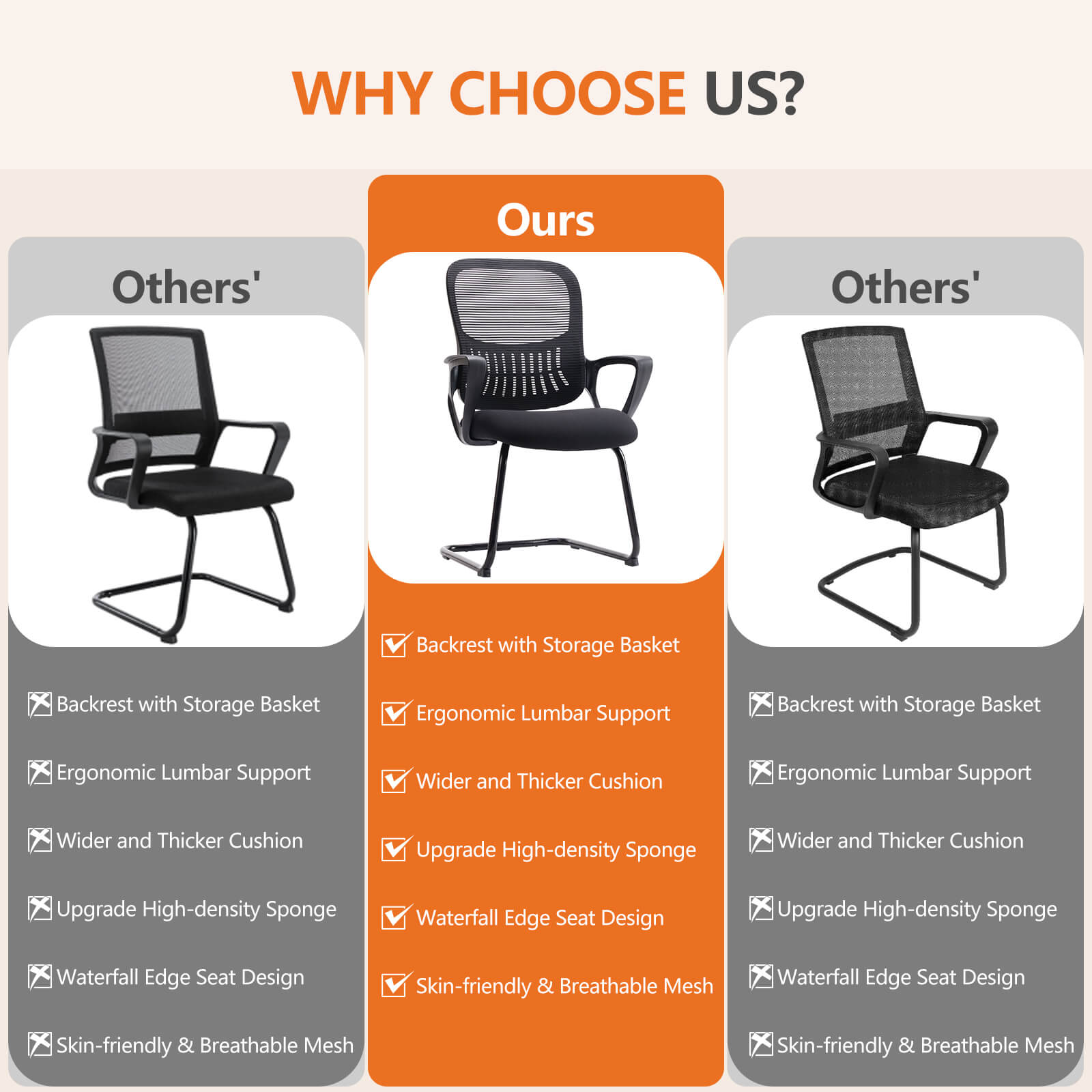 Comfortable Ergonomic Mesh Office Chair with Lumbar Support and Integrated Storage Basket