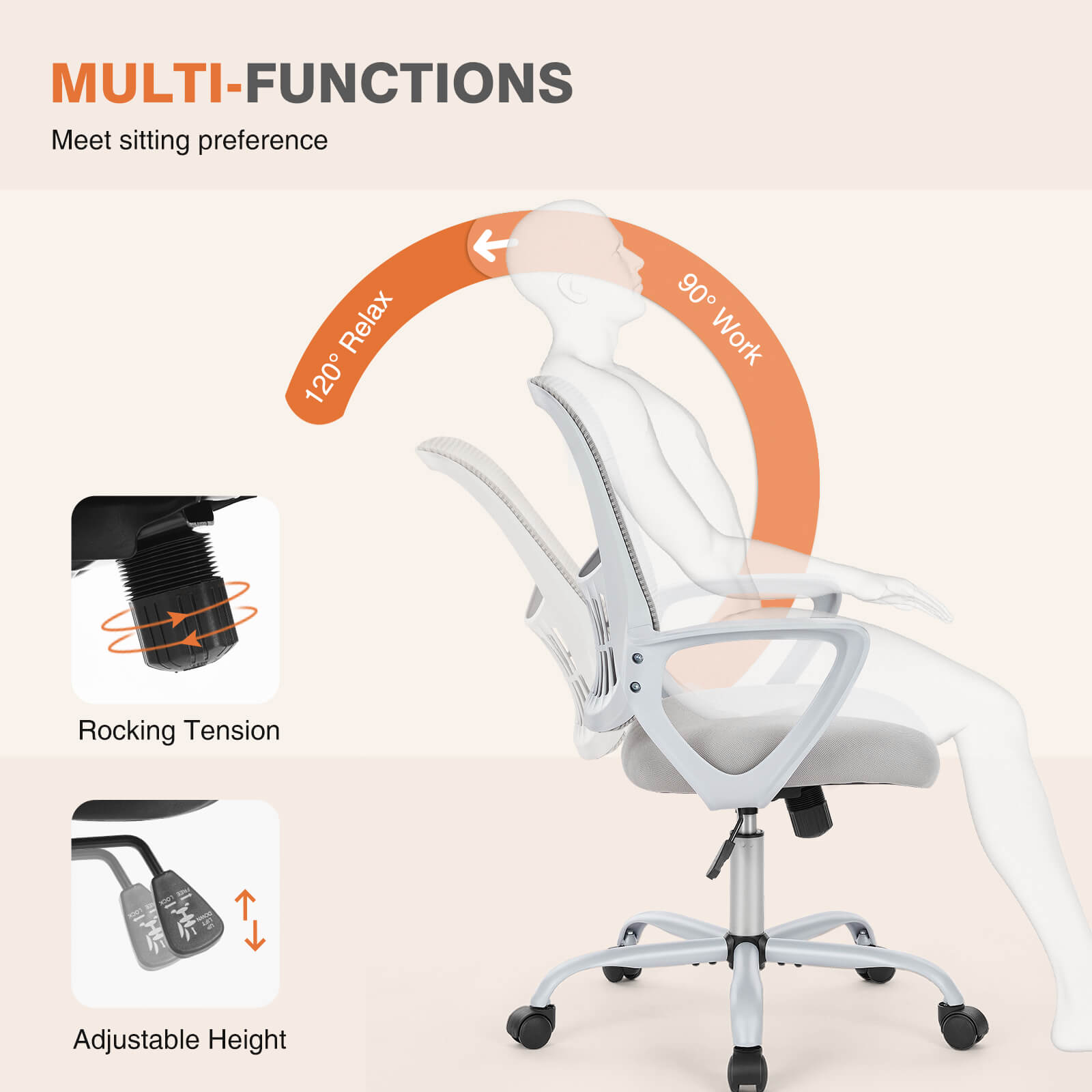 Ergonomic Office Chair with Lumbar Support, Adjustable Height, and Armrests