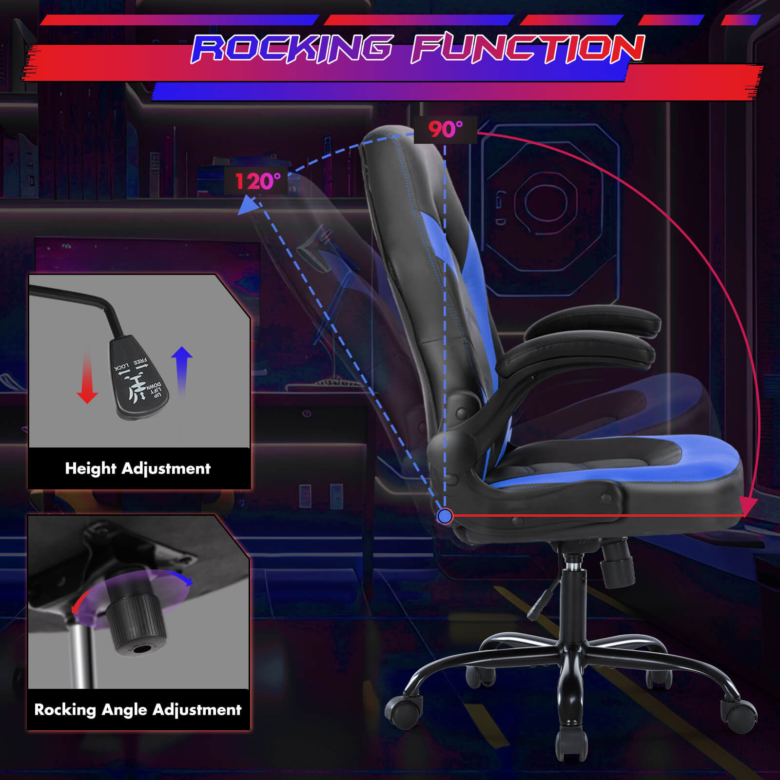 Ergonomic Leather Gaming Chair with Adjustable Height and Flip-Up Arms