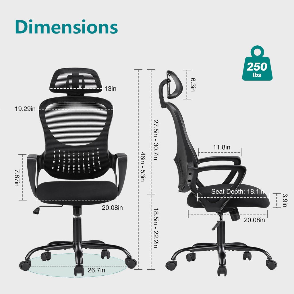 Ergonomic High-Back Office Chair with Adjustable Headrest, Lumbar Support, Thick Cushion