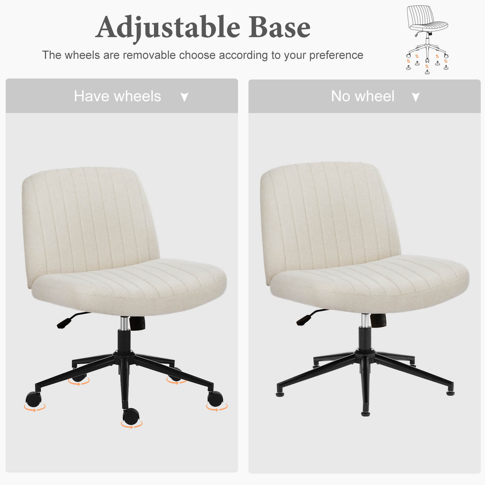 Adjustable Ergonomic Armless Office Chair with Swivel Seat and Smooth Casters