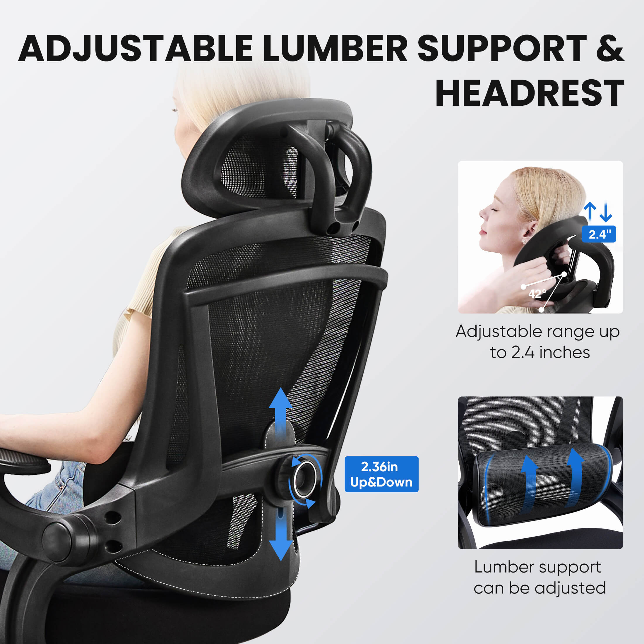 Ergonomic Office Chair with Adjustable Lumbar Support, Flip-Up Armrests, Breathable Mesh