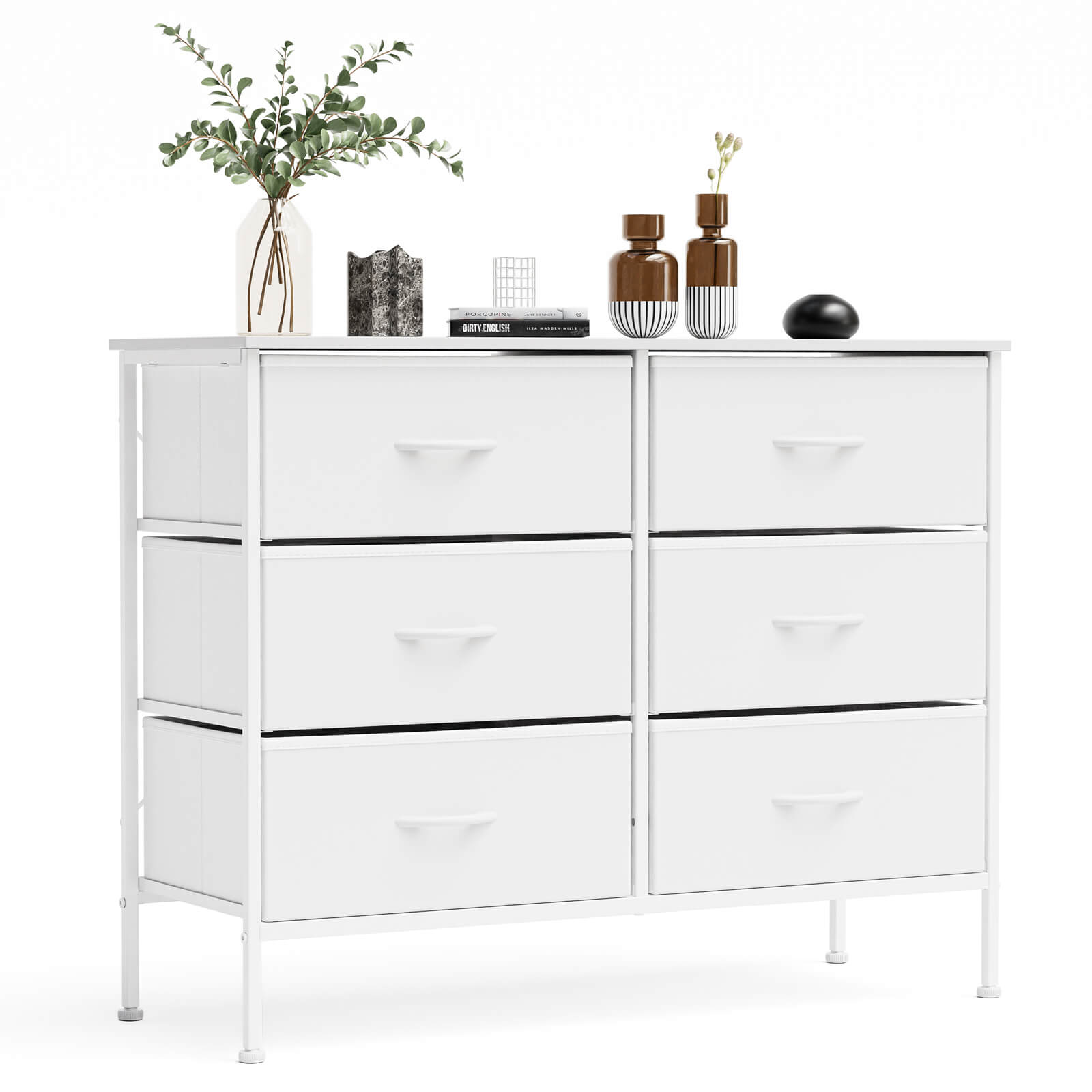 Versatile TV Stand with Six Wide Fabric Storage Drawers for Home