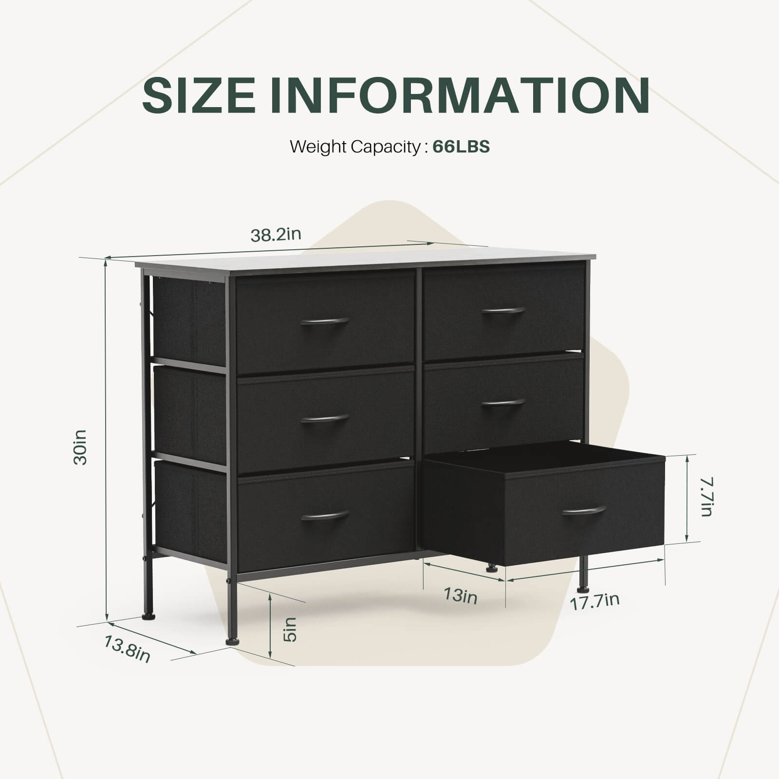 Versatile TV Stand with Six Wide Fabric Storage Drawers for Home