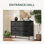 Versatile TV Stand with Six Wide Fabric Storage Drawers for Home