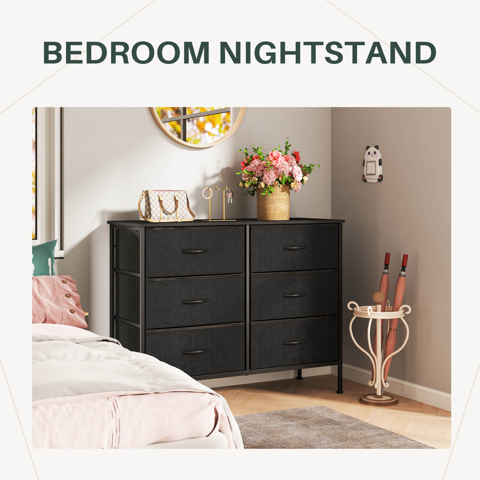 Versatile TV Stand with Six Wide Fabric Storage Drawers for Home