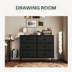 Versatile TV Stand with Six Wide Fabric Storage Drawers for Home