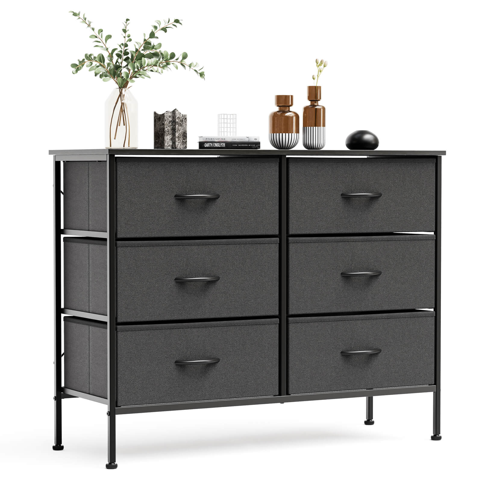 Versatile TV Stand with Six Wide Fabric Storage Drawers for Home