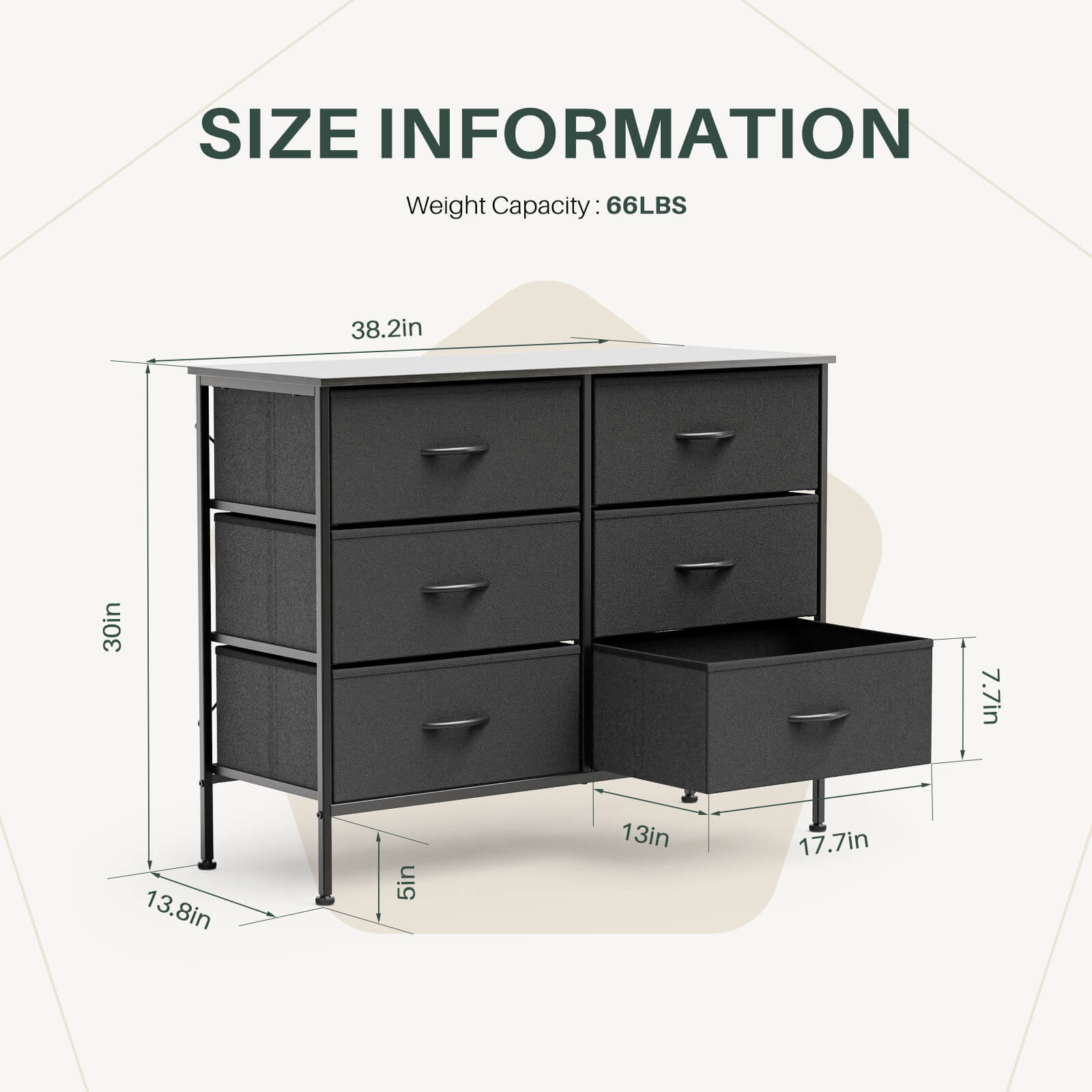 Versatile TV Stand with Six Wide Fabric Storage Drawers for Home