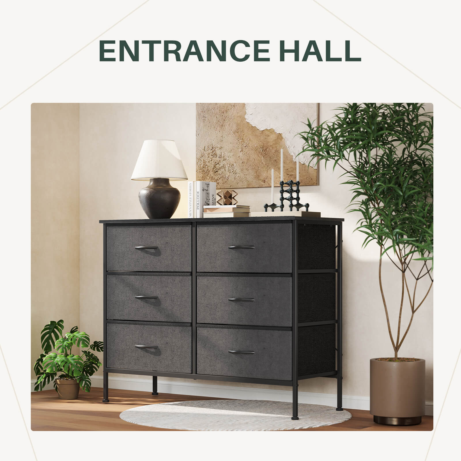 Versatile TV Stand with Six Wide Fabric Storage Drawers for Home