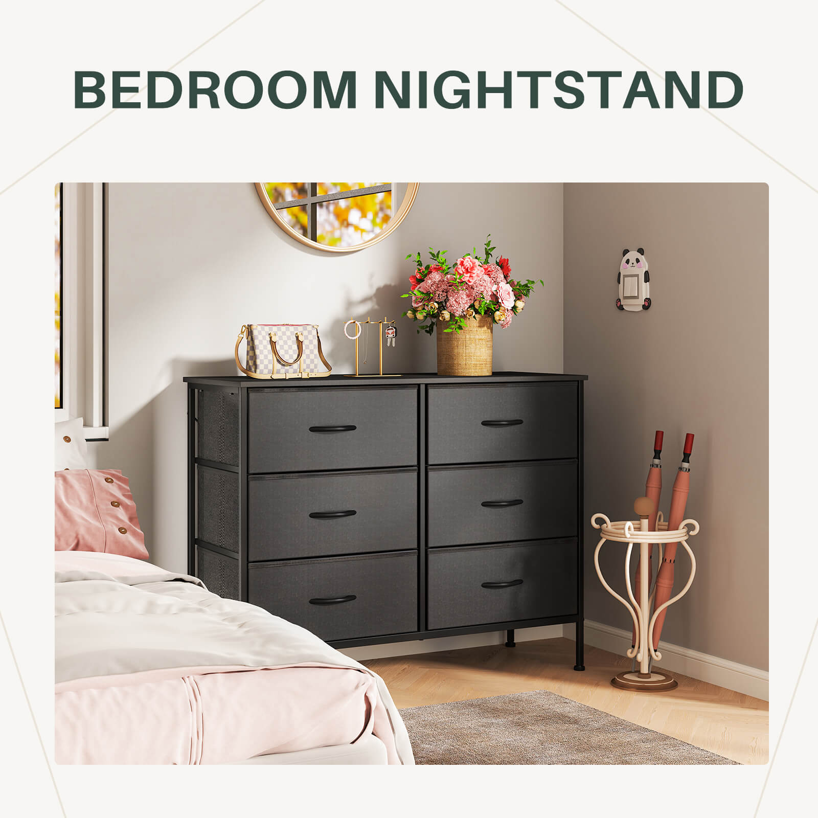 Versatile TV Stand with Six Wide Fabric Storage Drawers for Home