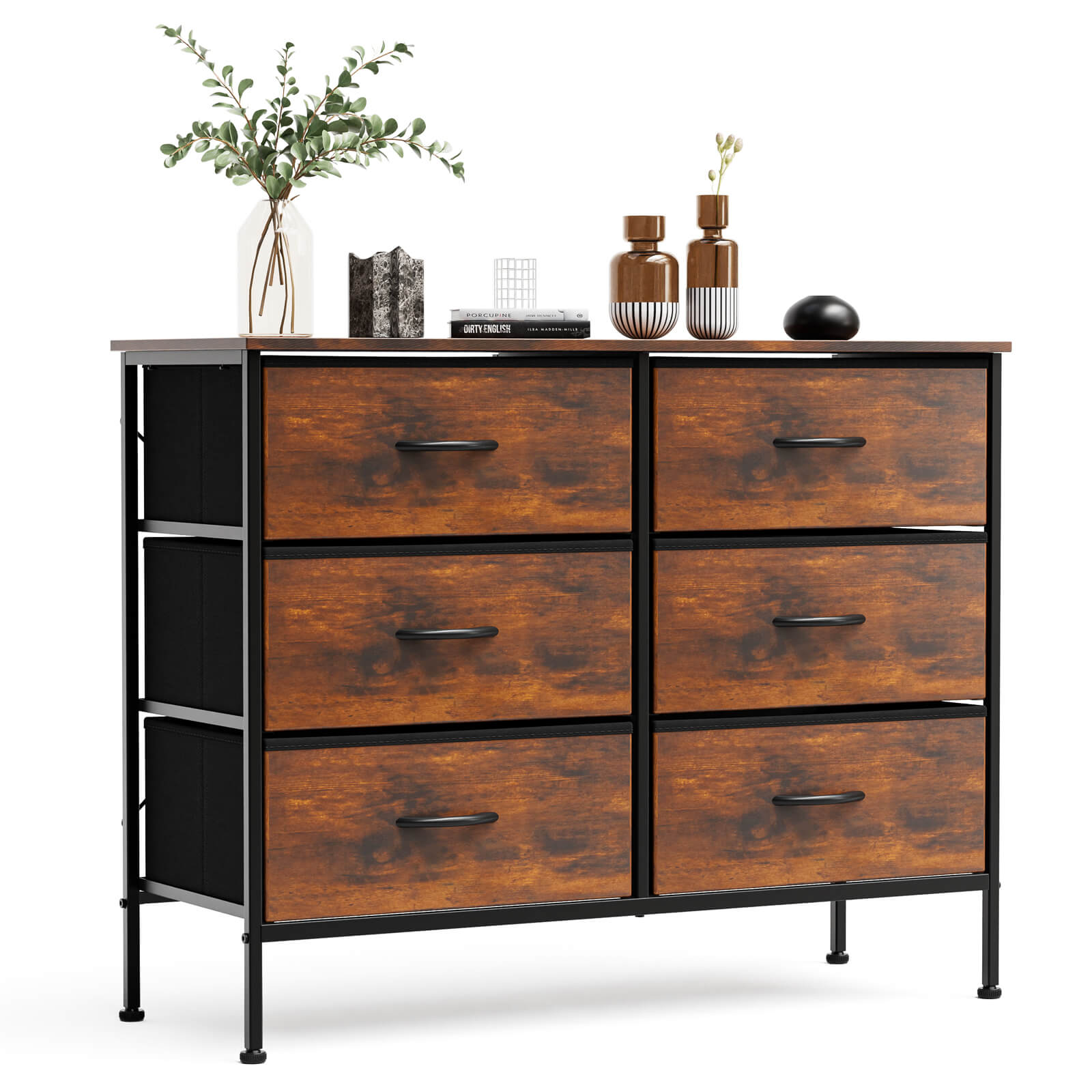 Versatile TV Stand with Six Wide Fabric Storage Drawers for Home