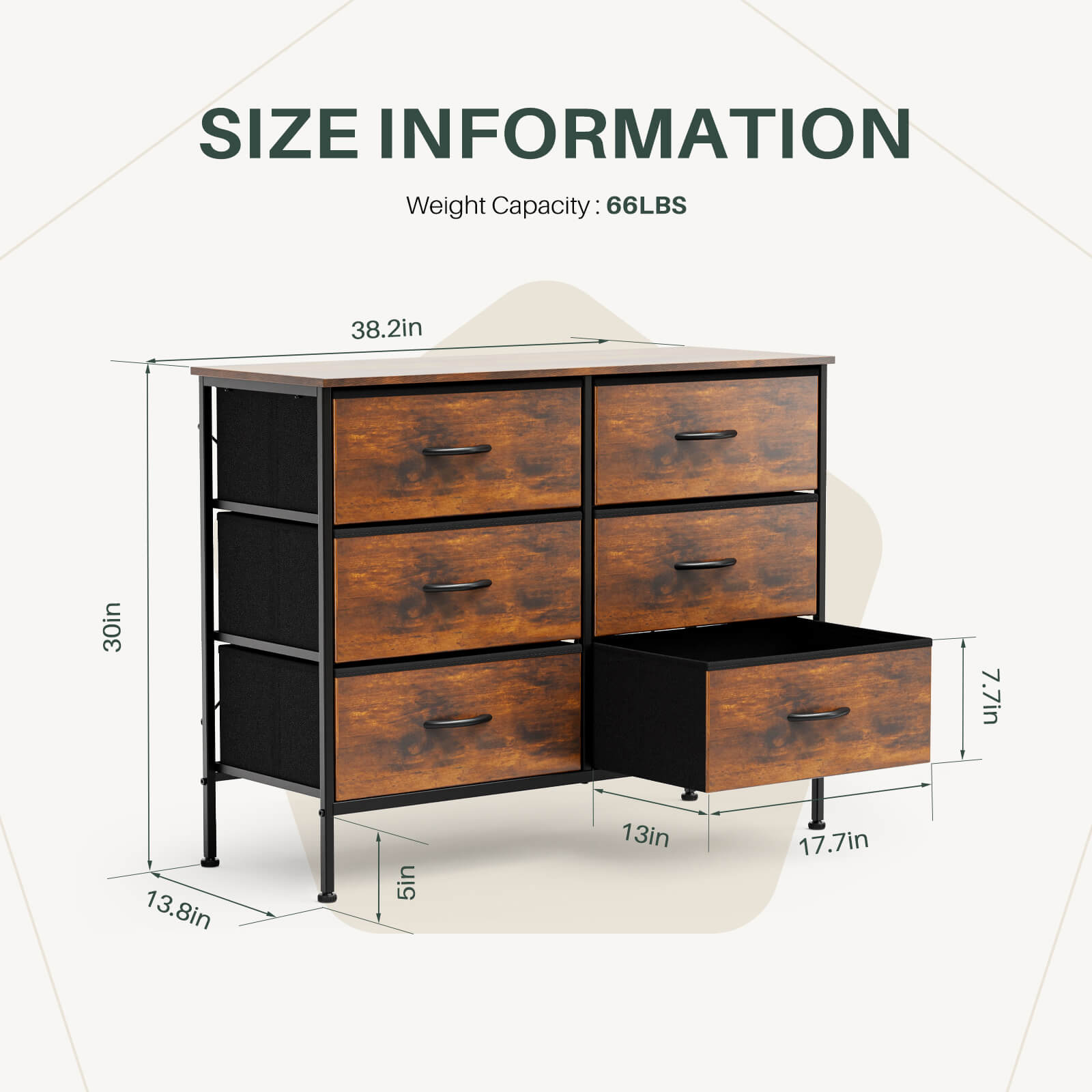 Versatile TV Stand with Six Wide Fabric Storage Drawers for Home
