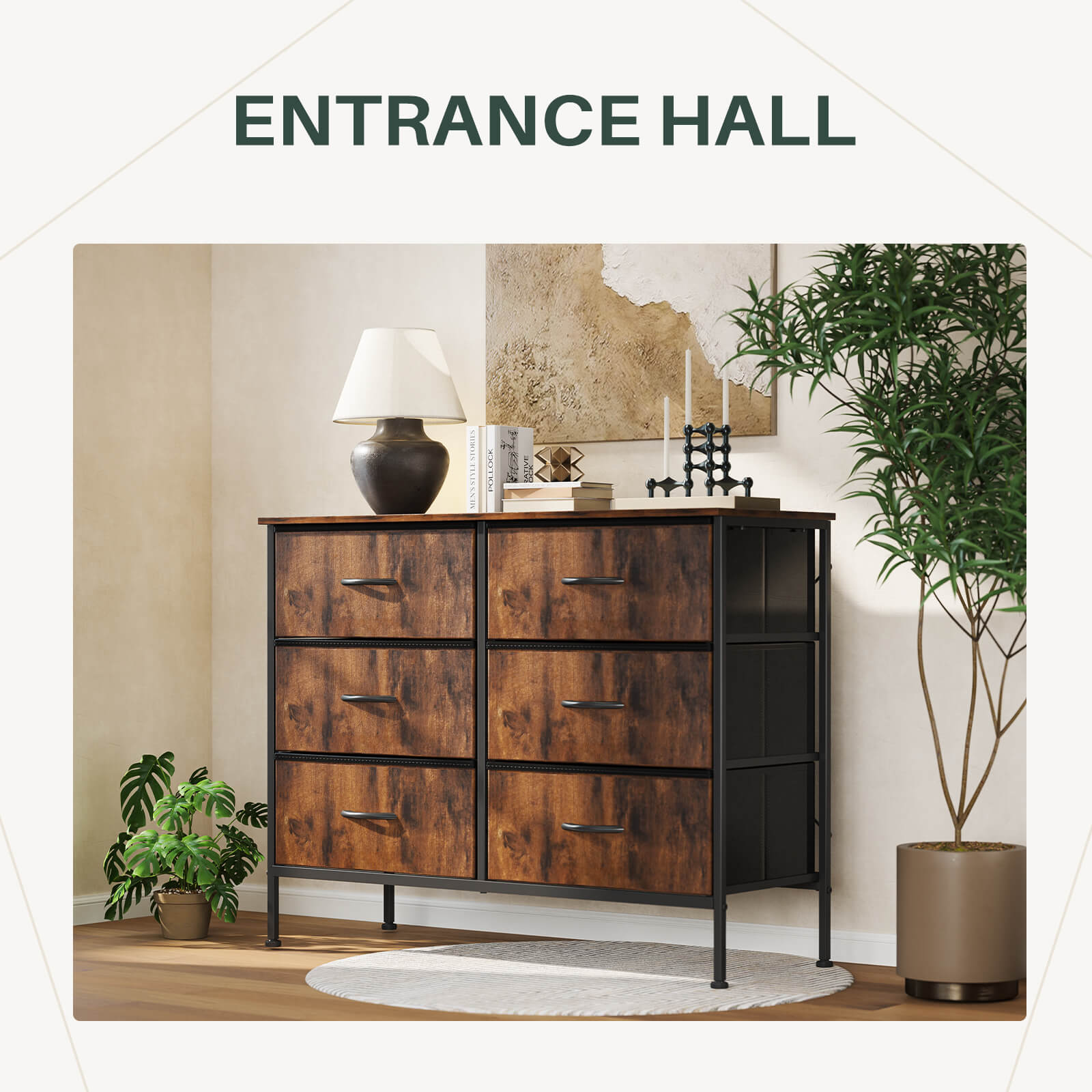 Versatile TV Stand with Six Wide Fabric Storage Drawers for Home