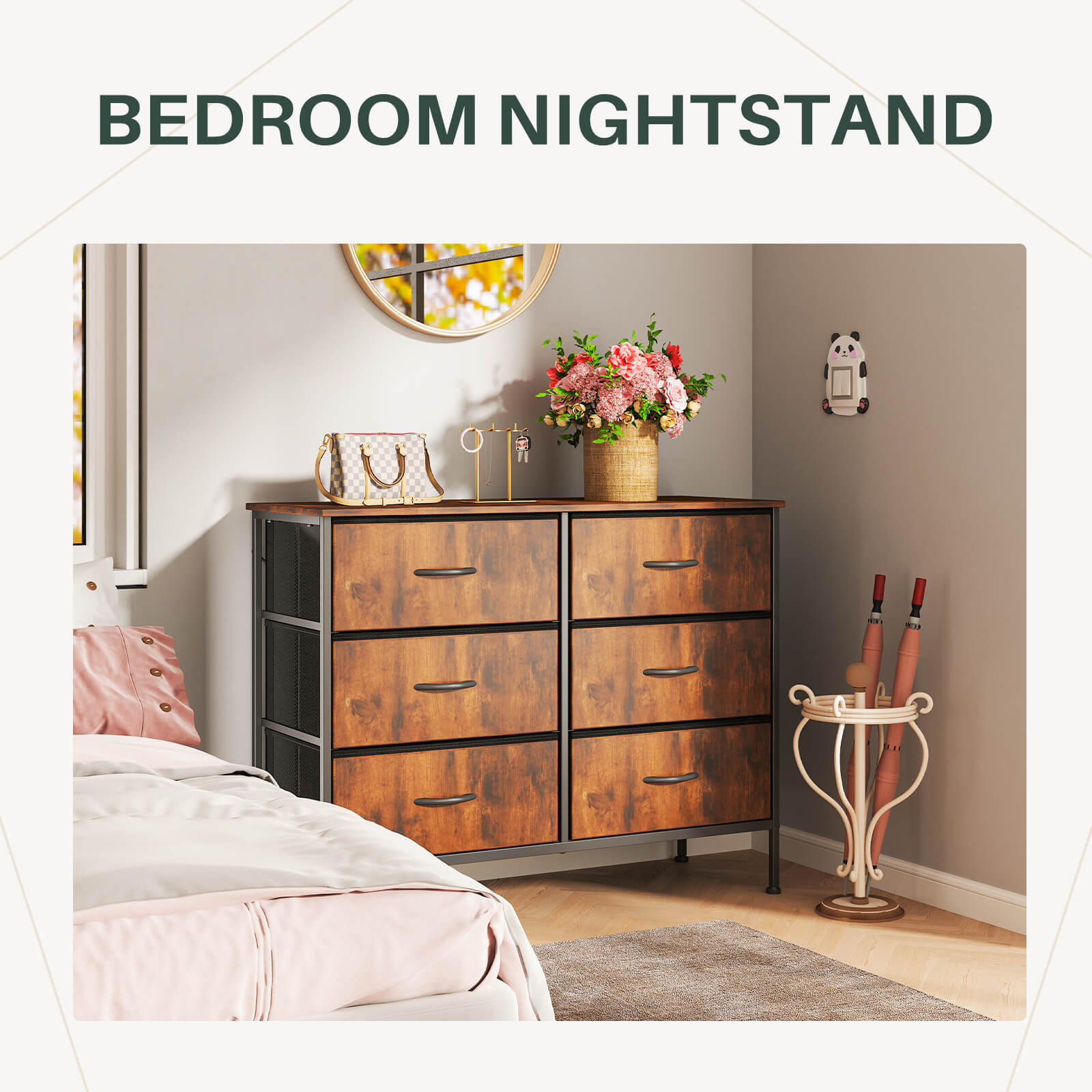 Versatile TV Stand with Six Wide Fabric Storage Drawers for Home