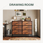Versatile TV Stand with Six Wide Fabric Storage Drawers for Home