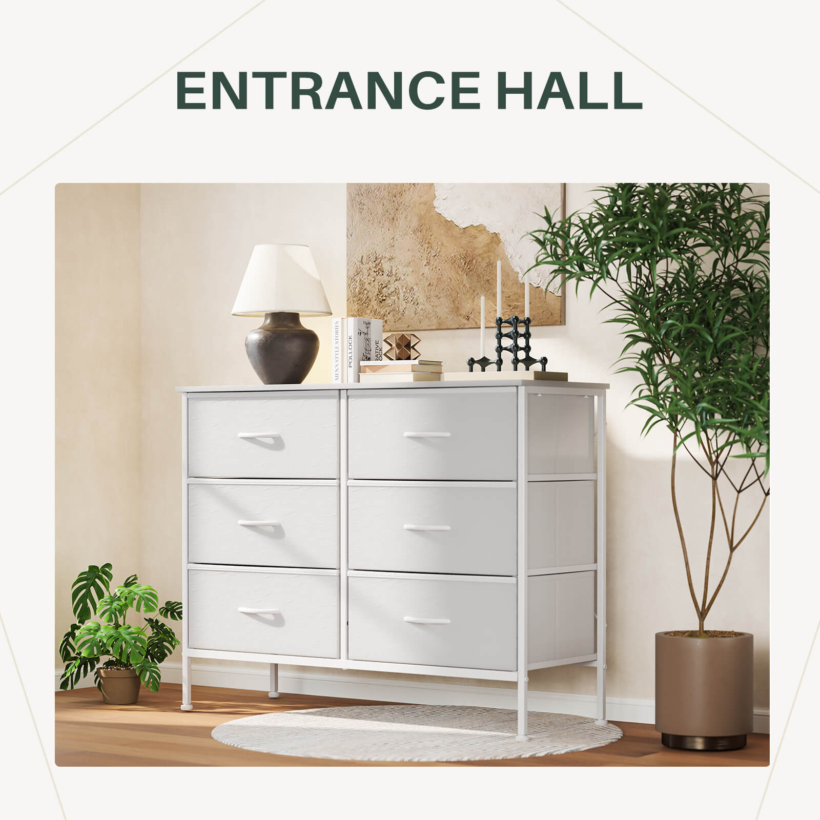 Versatile TV Stand with Six Wide Fabric Storage Drawers for Home
