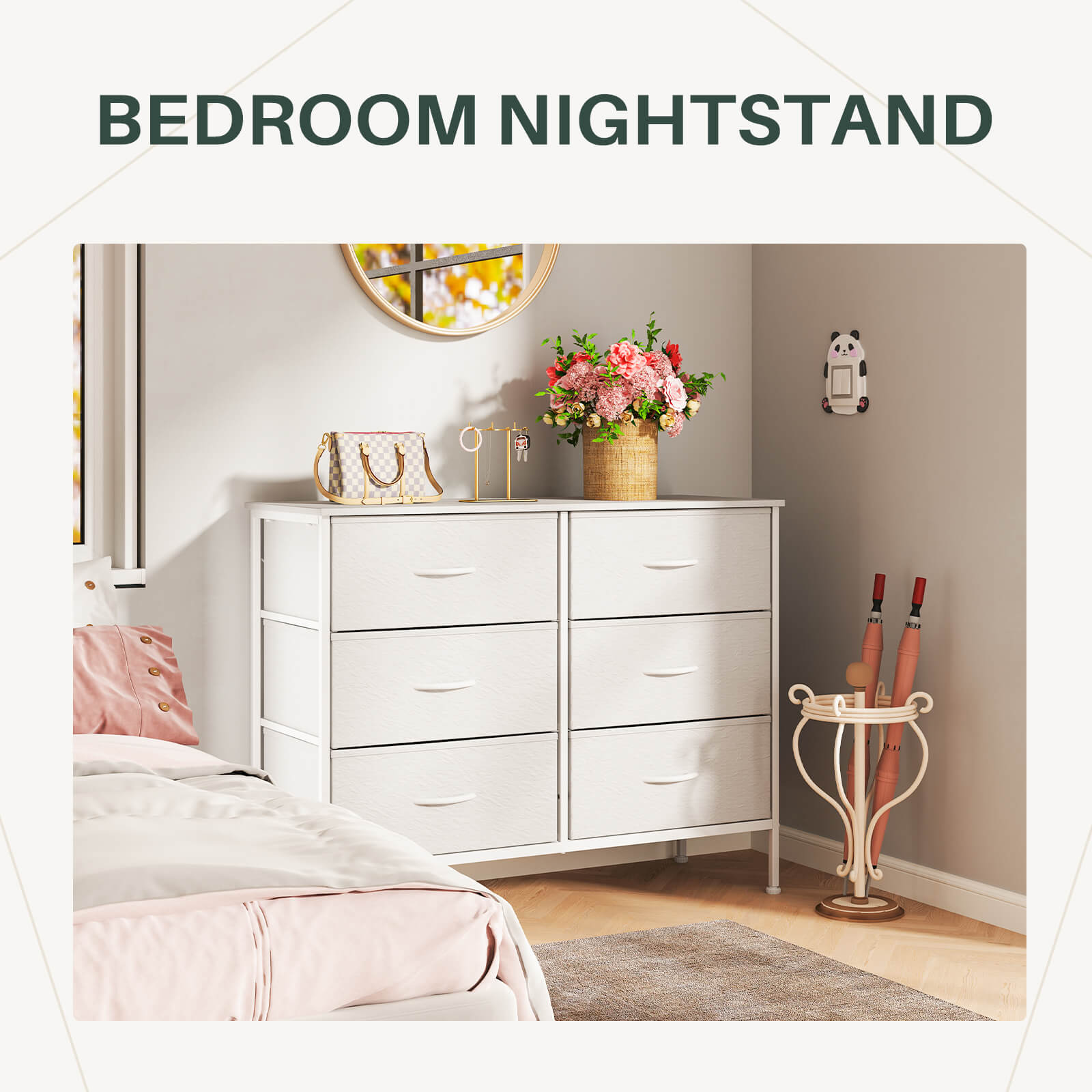 Versatile TV Stand with Six Wide Fabric Storage Drawers for Home