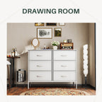 Versatile TV Stand with Six Wide Fabric Storage Drawers for Home