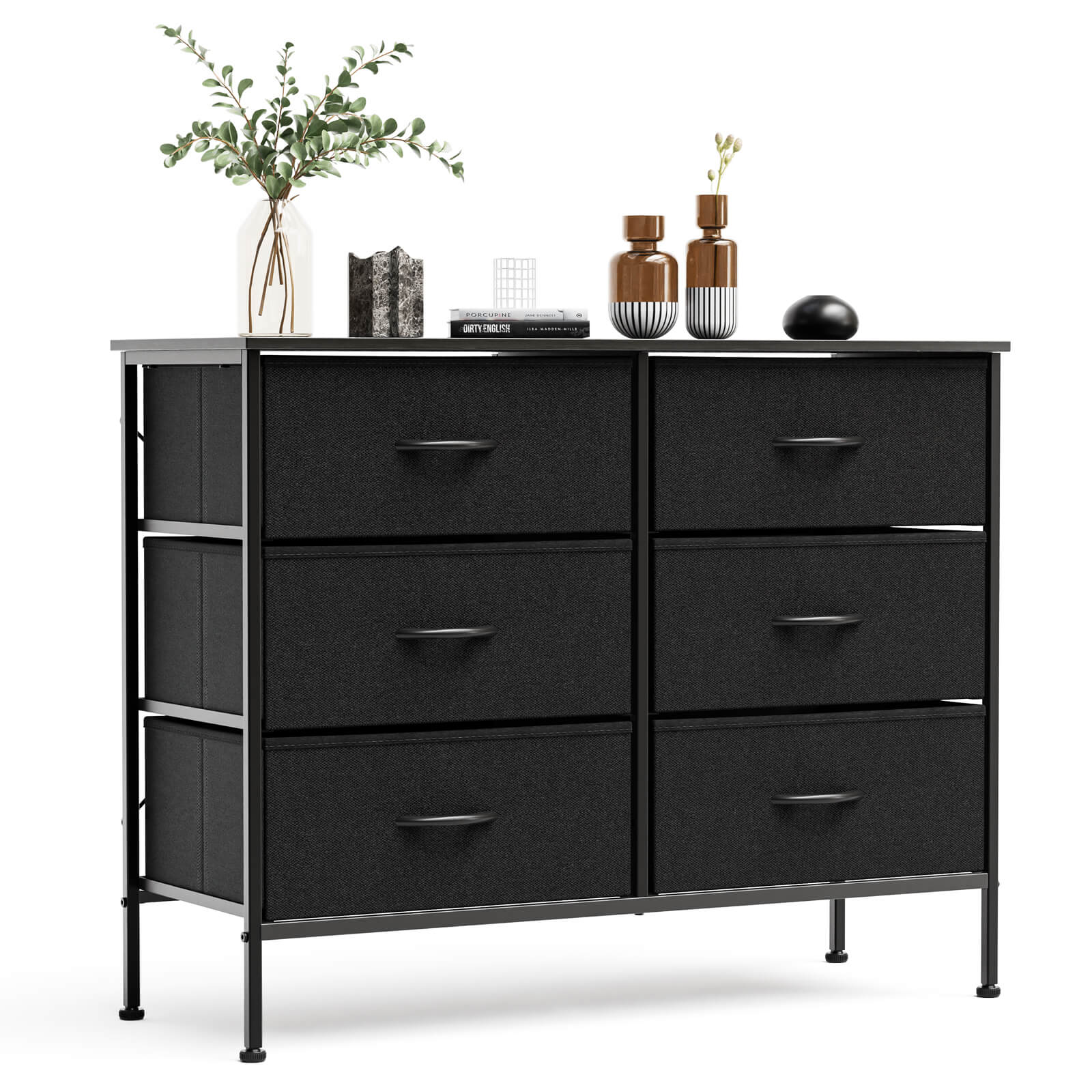 Versatile TV Stand with Six Wide Fabric Storage Drawers for Home