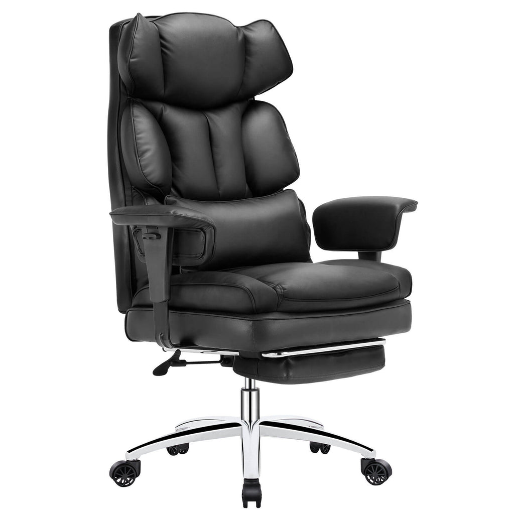 Premium Ergonomic Leather Office Chair with Retractable Leg Rest and Lumbar Support