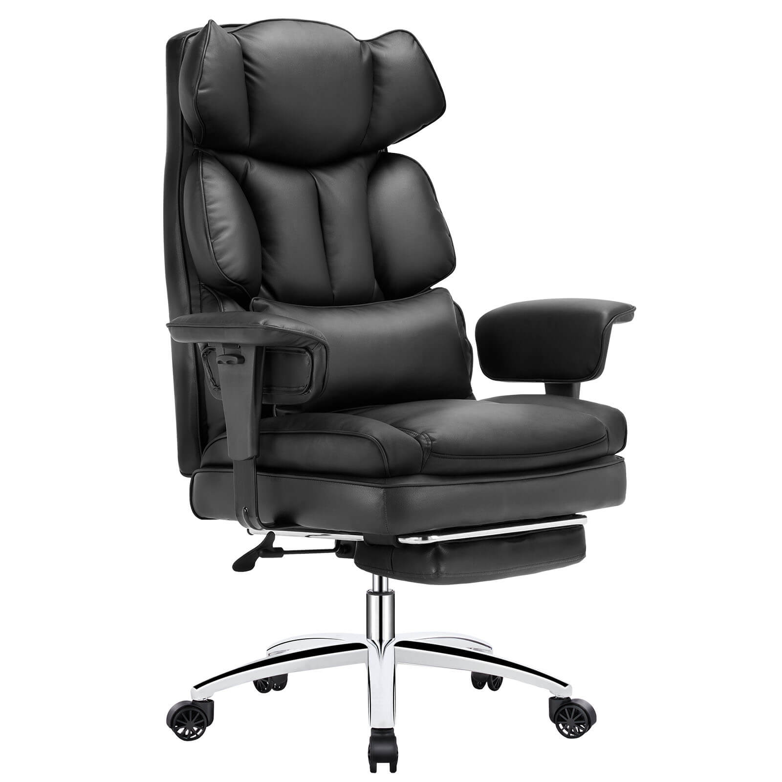 Premium Ergonomic Leather Office Chair with Retractable Leg Rest and Lumbar Support