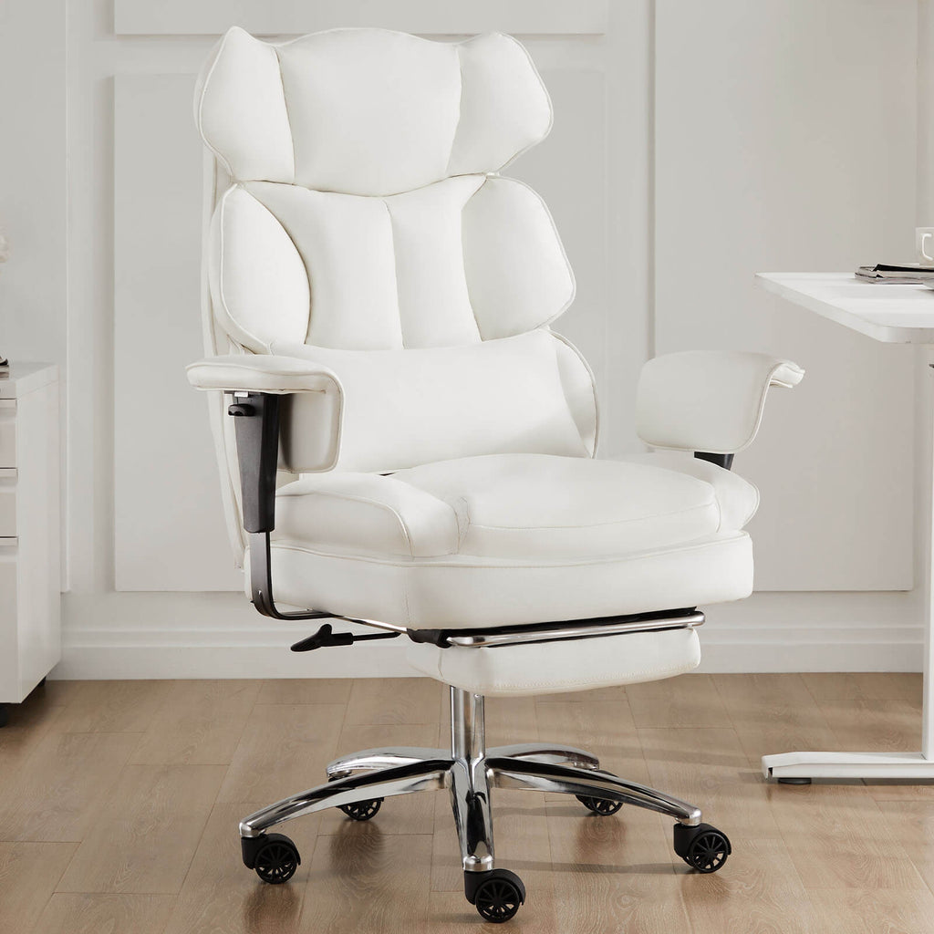 Premium Ergonomic Leather Office Chair with Retractable Leg Rest and Lumbar Support
