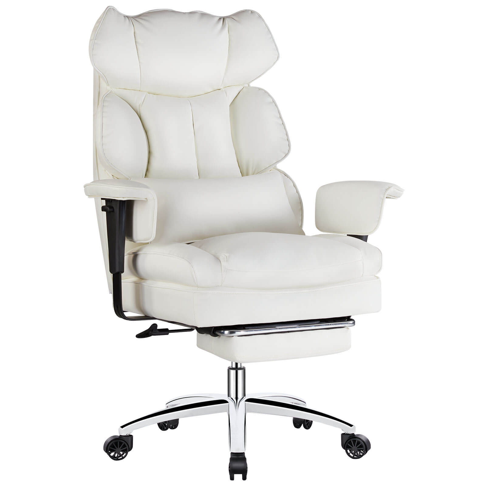Premium Ergonomic Leather Office Chair with Retractable Leg Rest and Lumbar Support