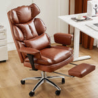 Premium Ergonomic Leather Office Chair with Retractable Leg Rest and Lumbar Support