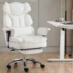 Premium Ergonomic Leather Office Chair with Retractable Leg Rest and Lumbar Support