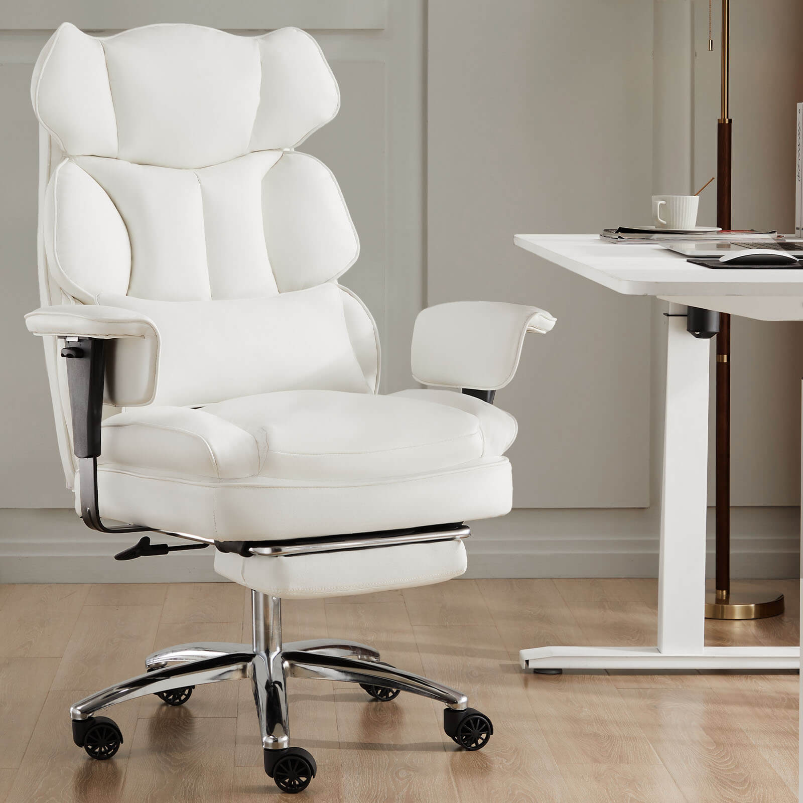 Premium Ergonomic Leather Office Chair with Retractable Leg Rest and Lumbar Support