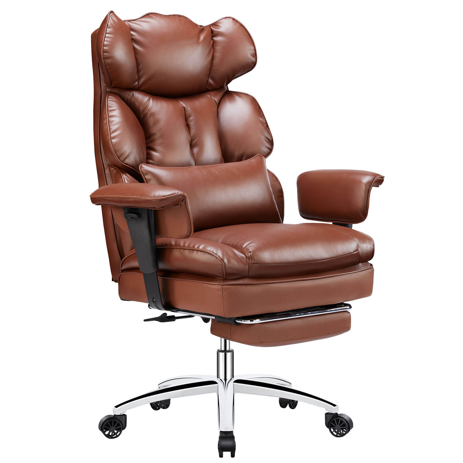 Premium Ergonomic Leather Office Chair with Retractable Leg Rest and Lumbar Support