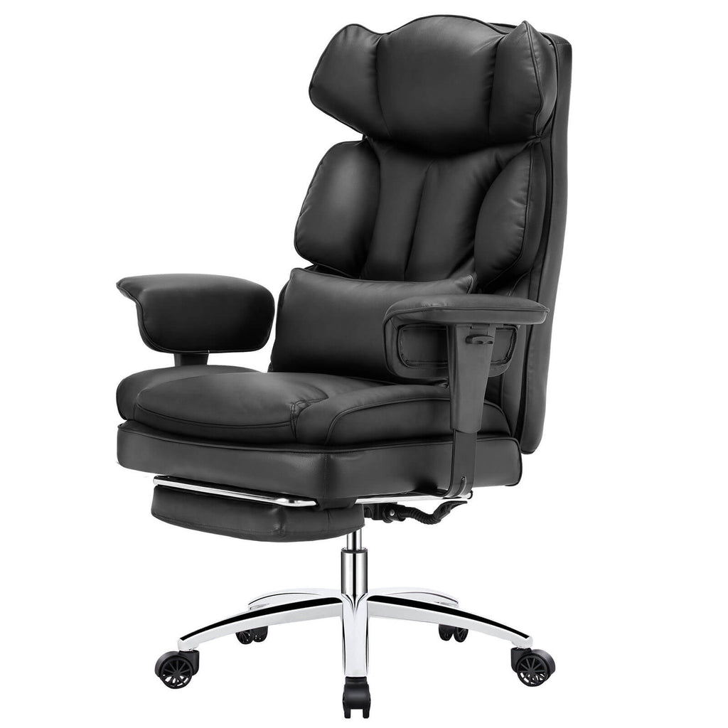 Premium Ergonomic Leather Office Chair with Retractable Leg Rest and Lumbar Support