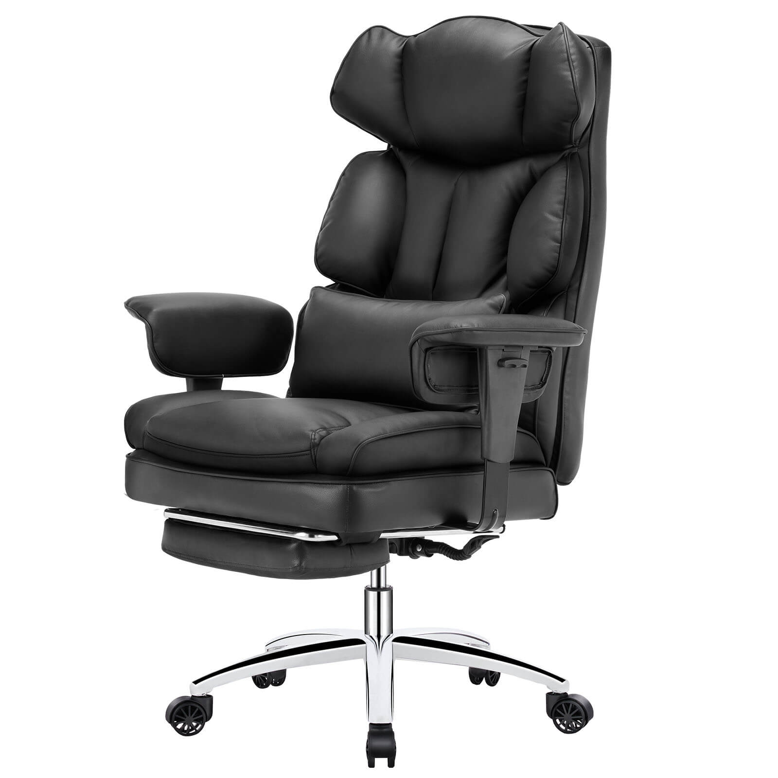 Premium Ergonomic Leather Office Chair with Retractable Leg Rest and Lumbar Support