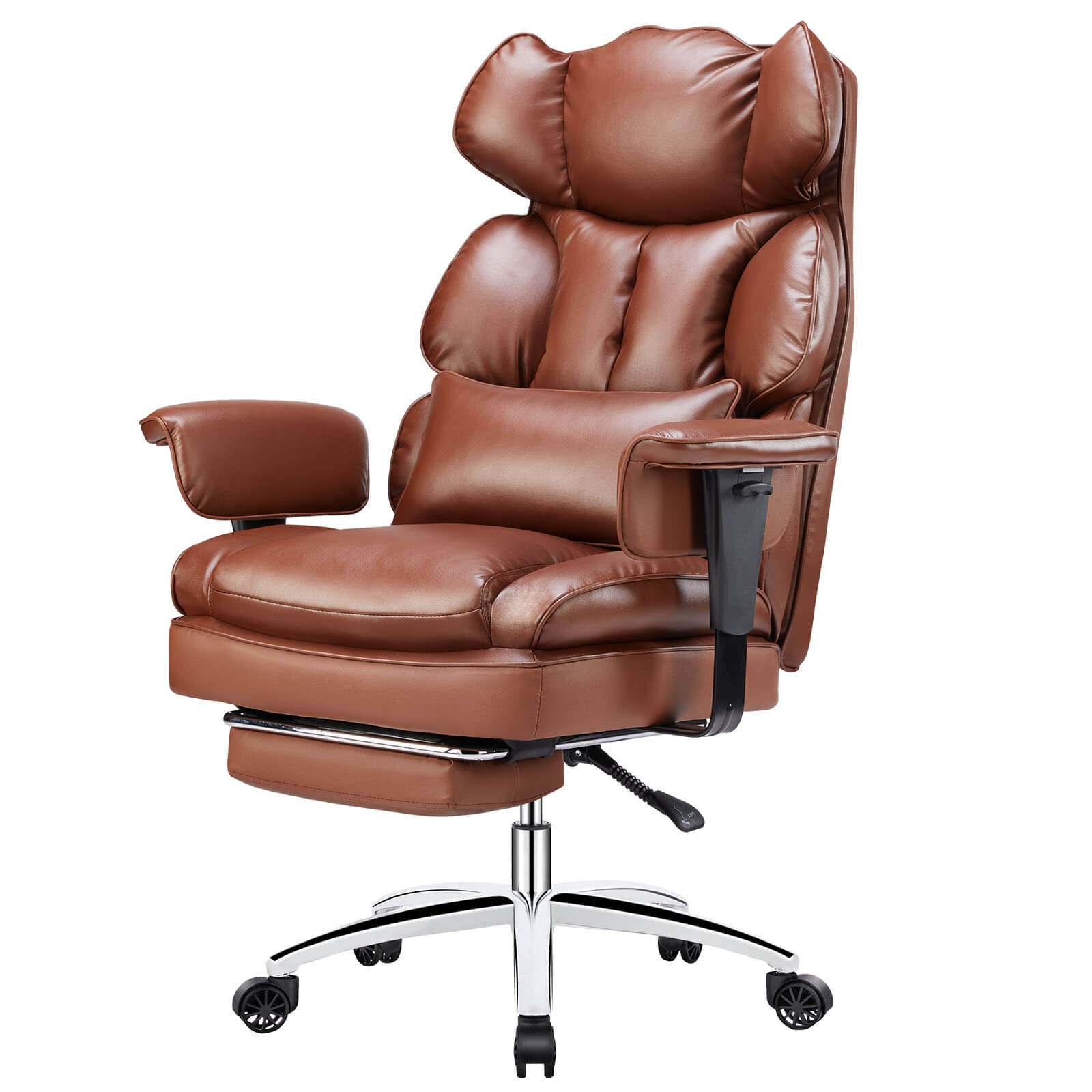 Premium Ergonomic Leather Office Chair with Retractable Leg Rest and Lumbar Support