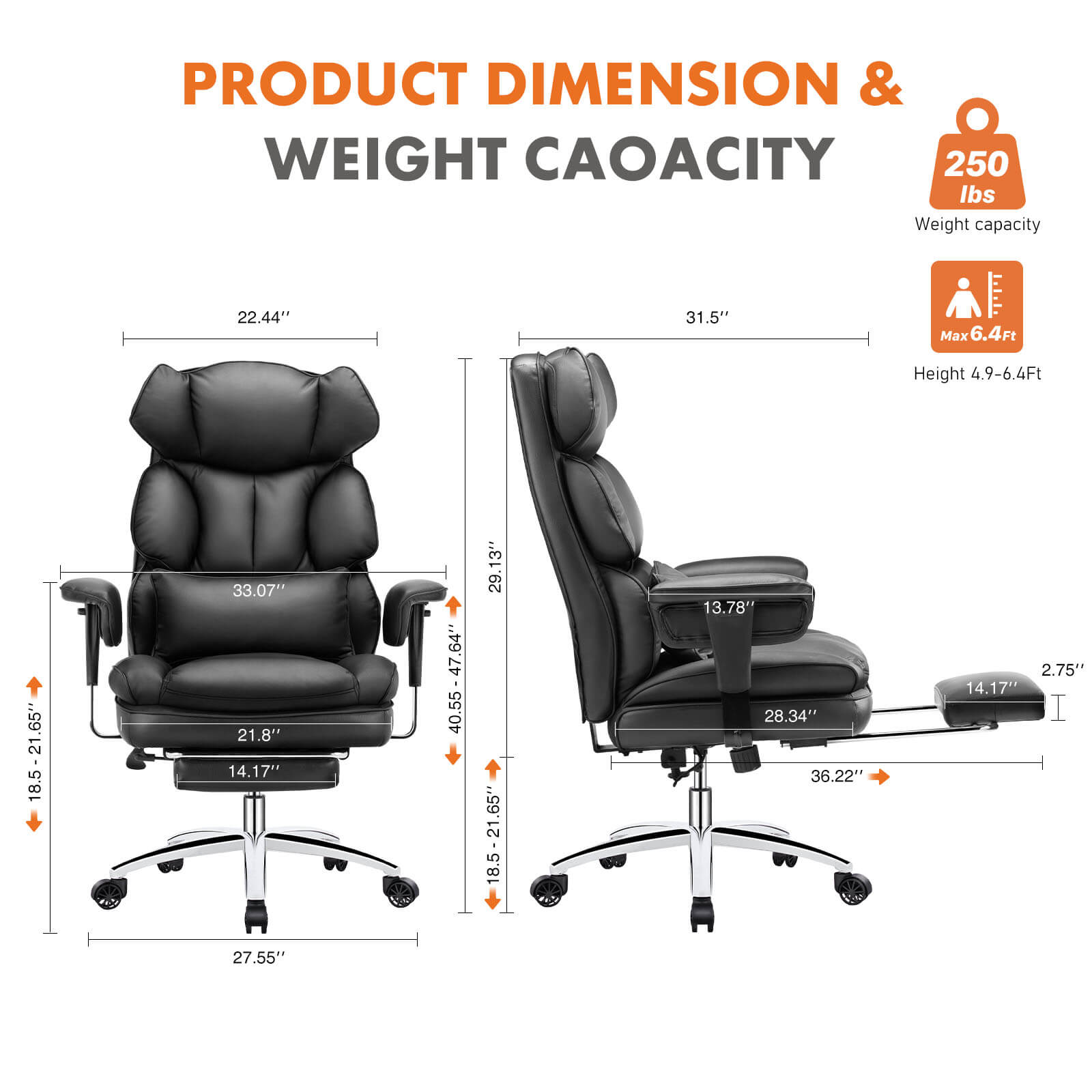 Premium Ergonomic Leather Office Chair with Retractable Leg Rest and Lumbar Support