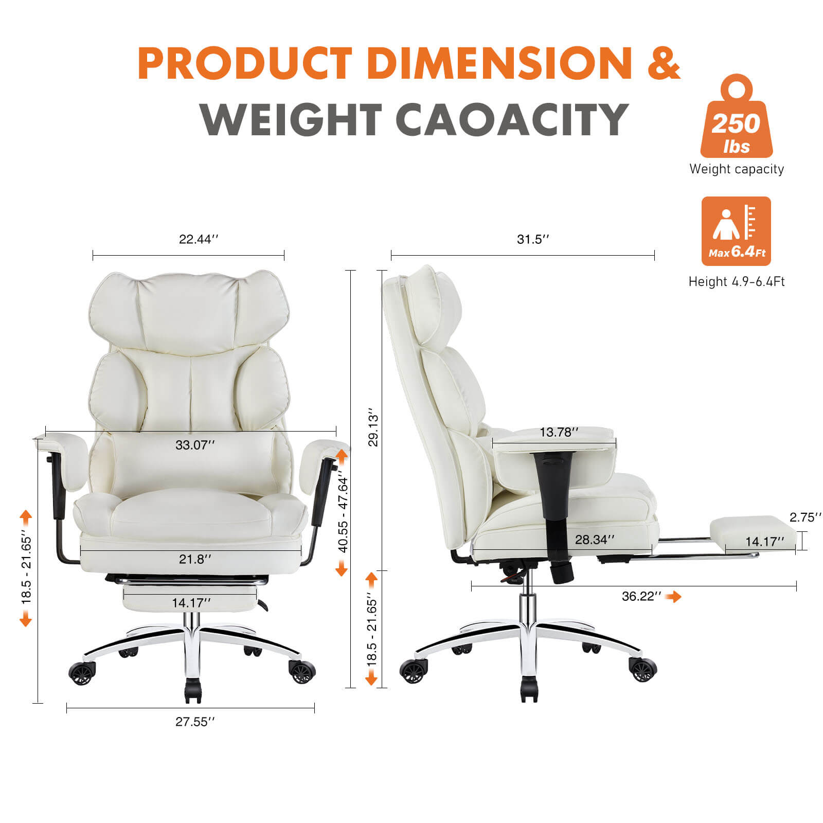Premium Ergonomic Leather Office Chair with Retractable Leg Rest and Lumbar Support