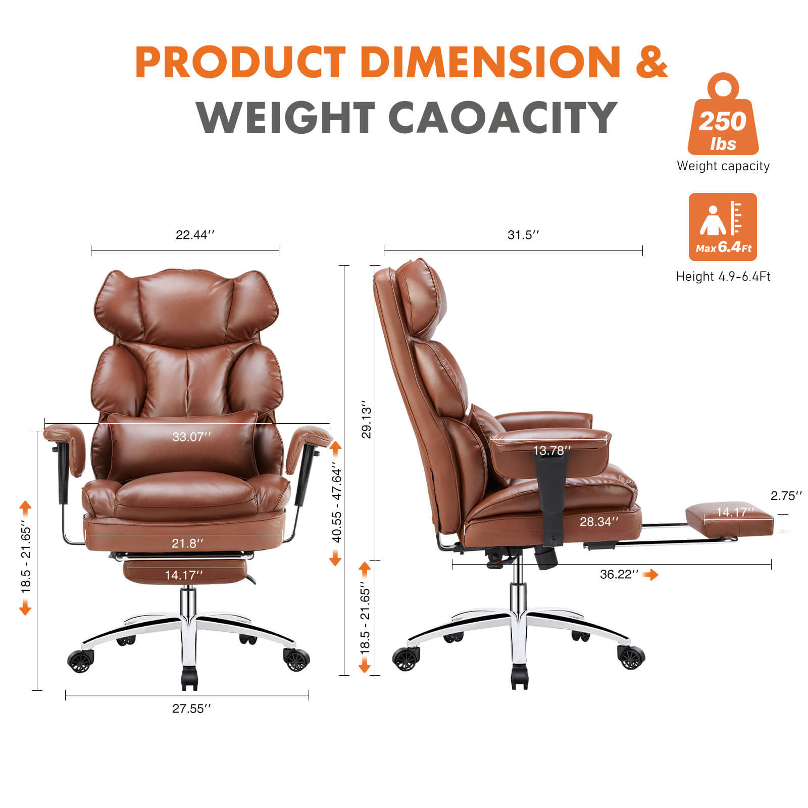 Premium Ergonomic Leather Office Chair with Retractable Leg Rest and Lumbar Support